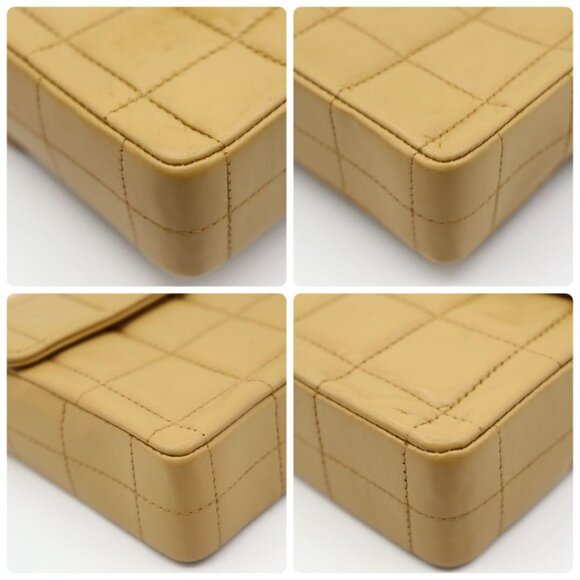 Authentic CHANEL CC Lambskin East West Chocolate Bar Purse Flap Chain Beige Gold - Picture 7 of 14